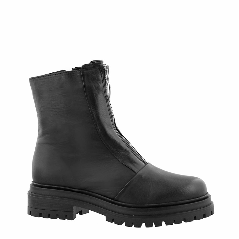 Savita Black Leather Zip-Up Ankle Boots
