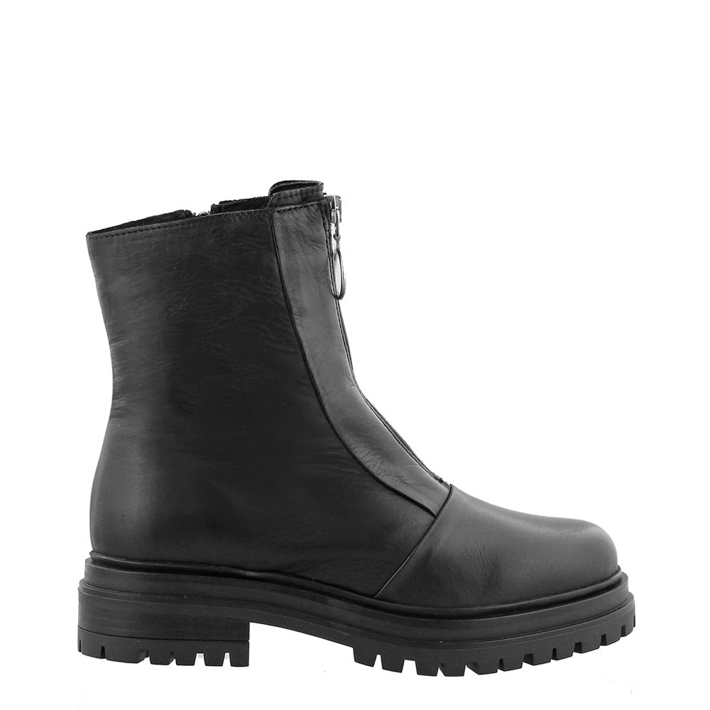 Savita Black Leather Zip-Up Ankle Boots