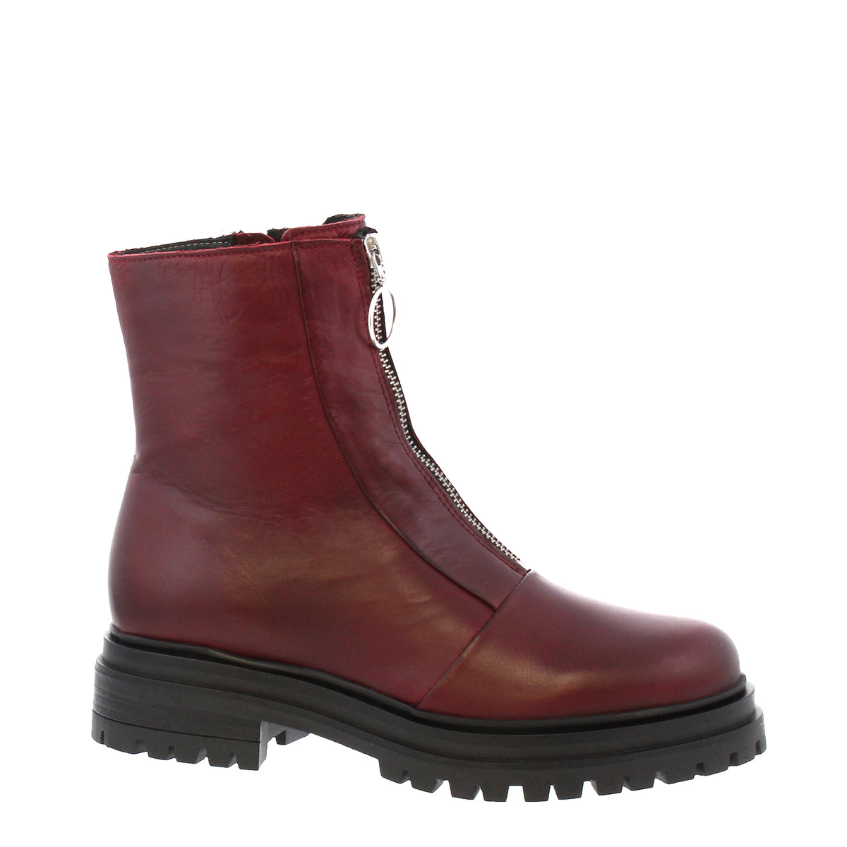 Savita Burgundy Zip-Up Leather Ankle Boots