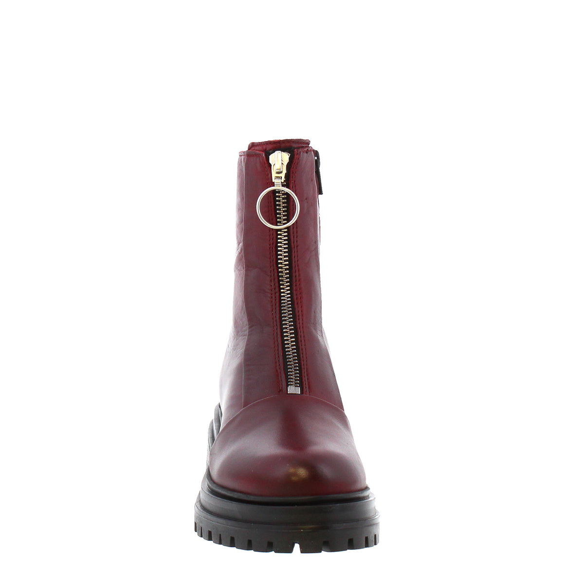 Savita Burgundy Zip-Up Leather Ankle Boots