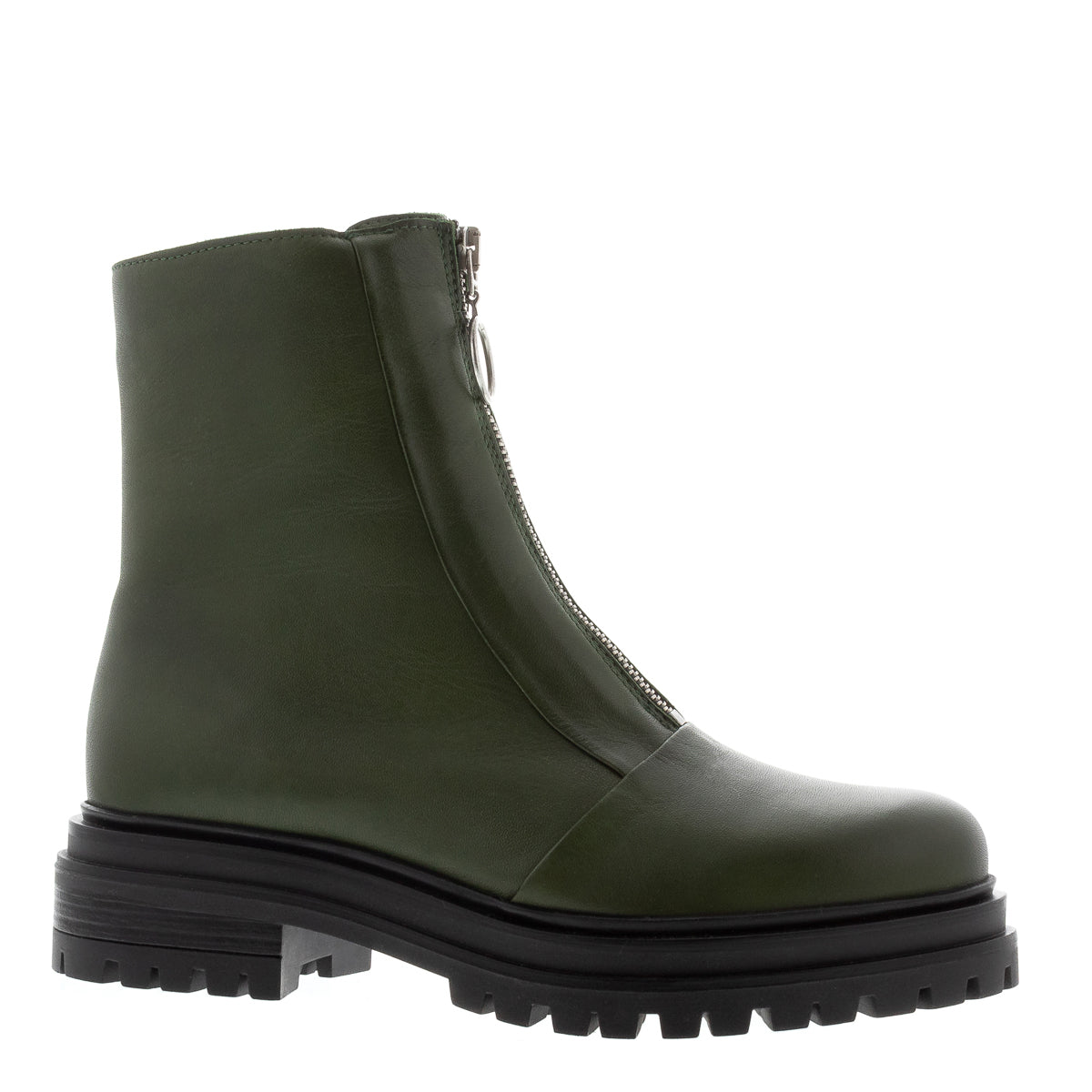 Savita Green Leather Zip-Up Ankle Boots