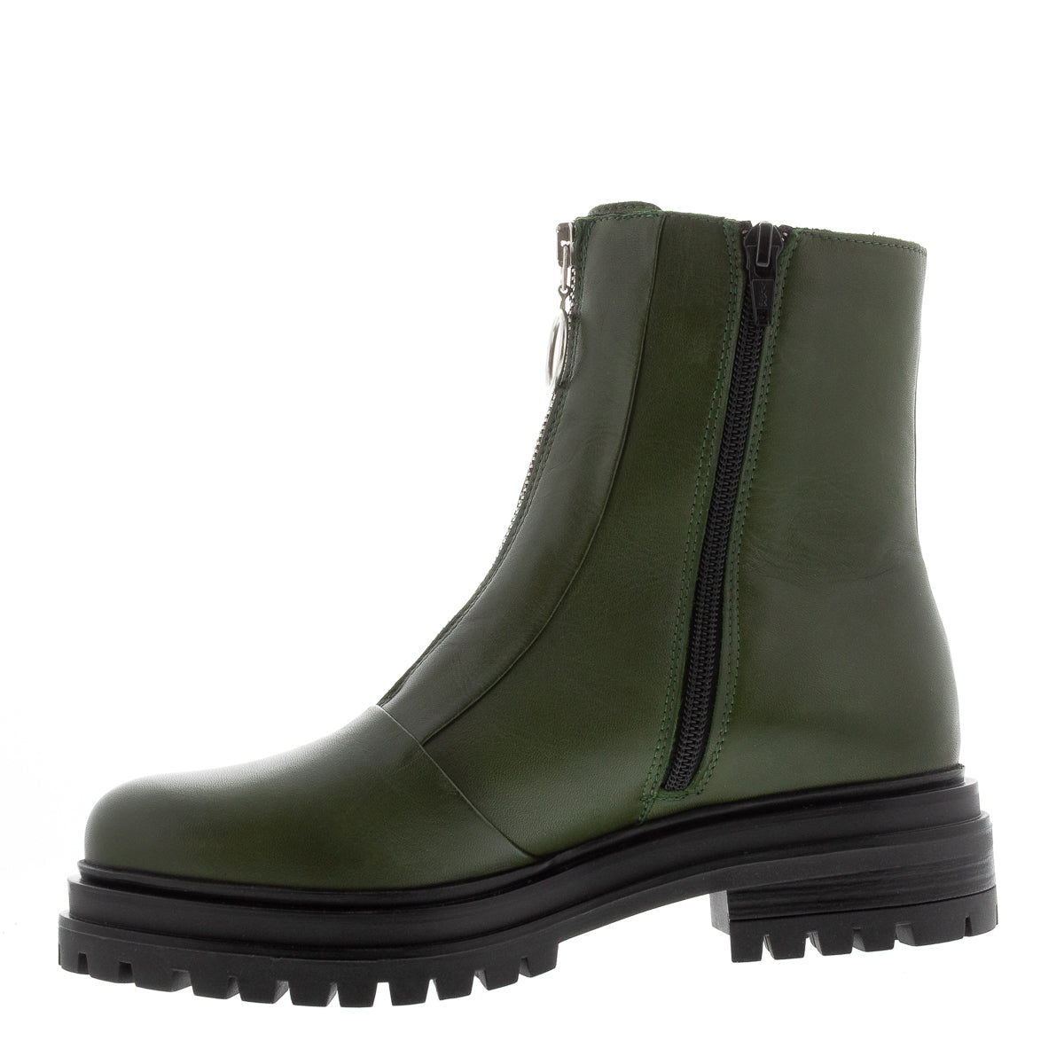 Savita Green Leather Zip-Up Ankle Boots