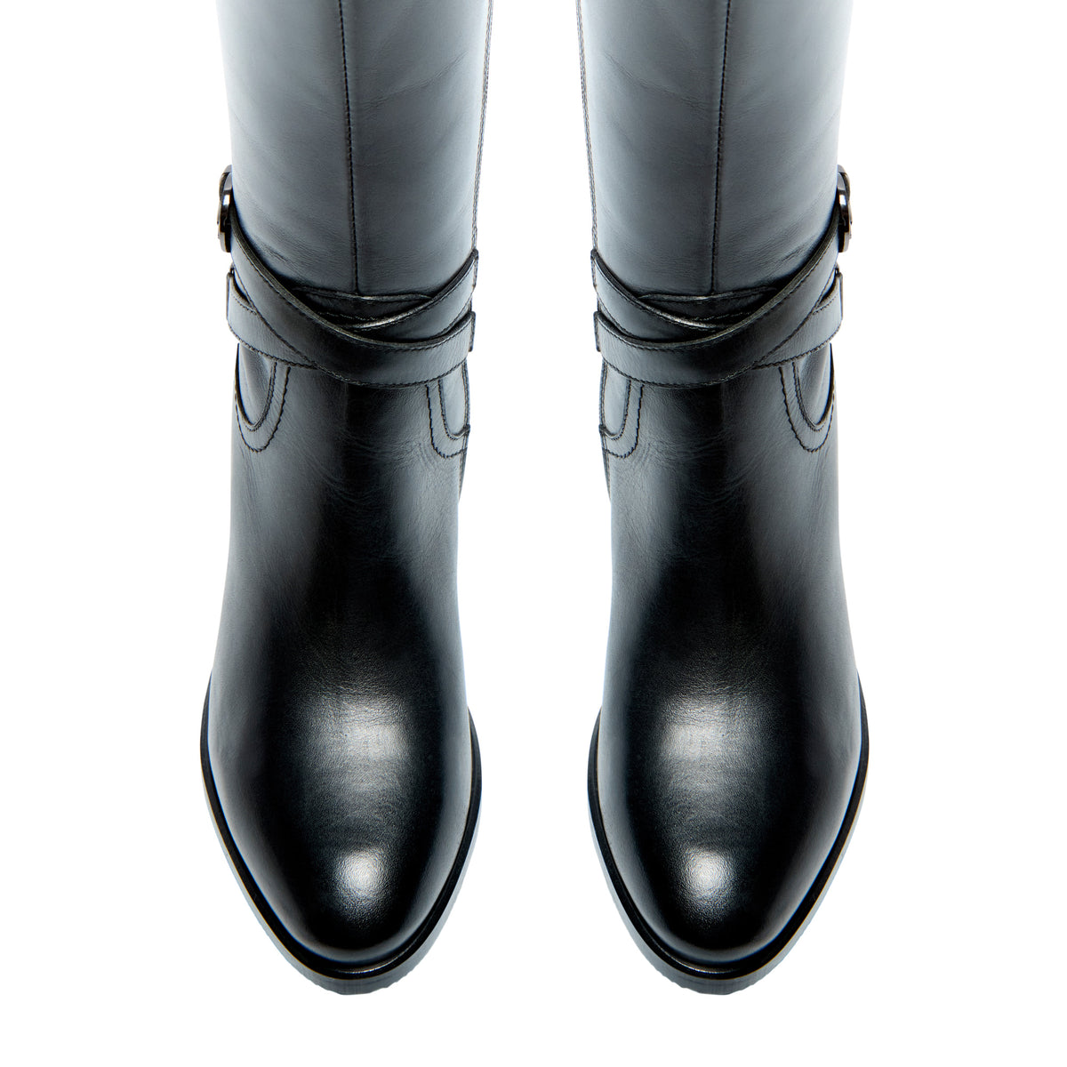 Elverino Black Leather Knee High Boots