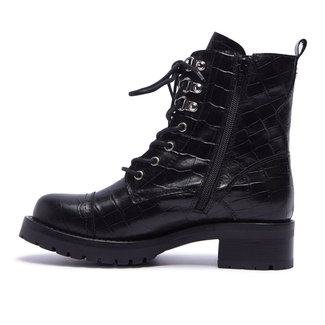BLANCA BLACK CROC LEATHER ANKLE BOOTS