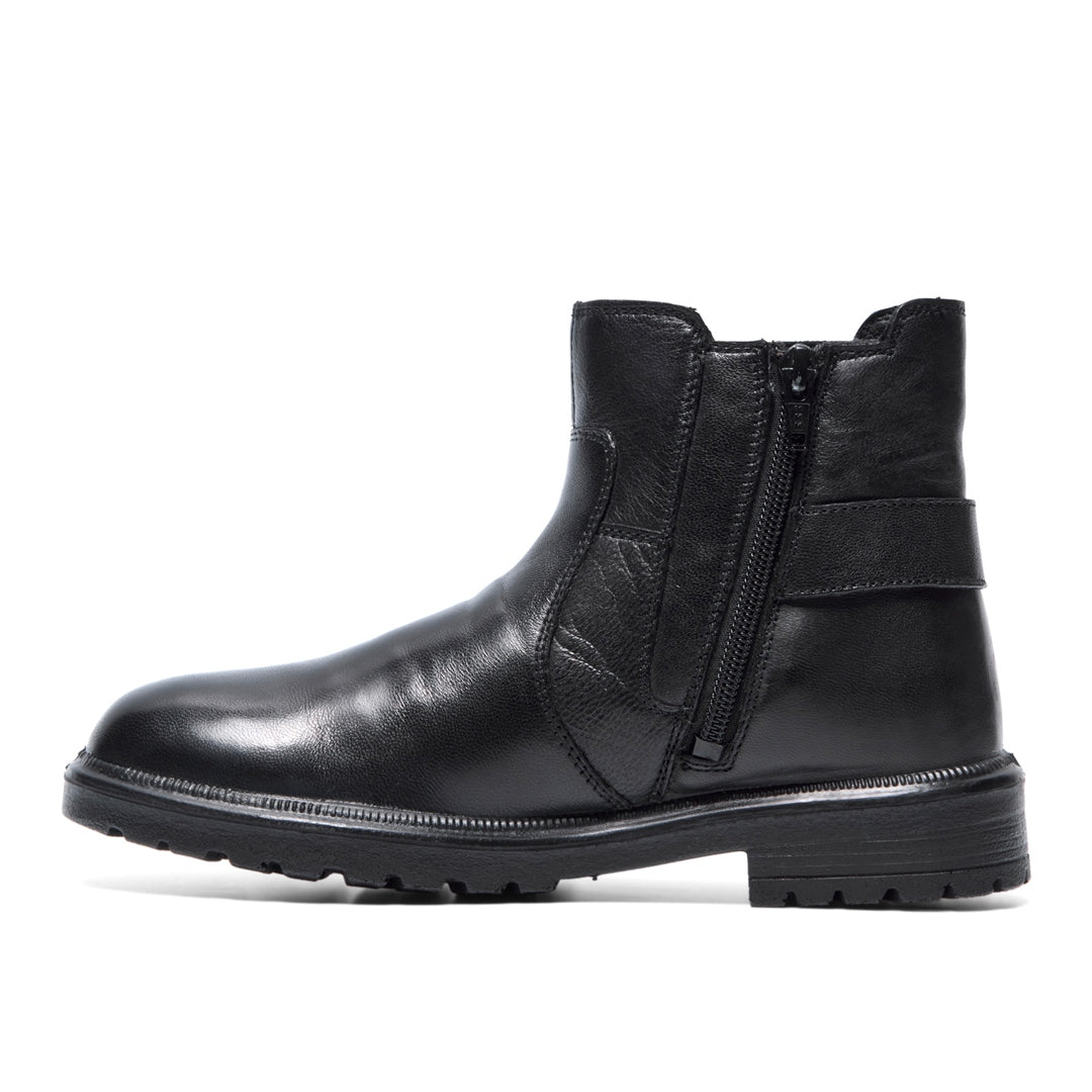 Vierra Black Leather Ankle Boots