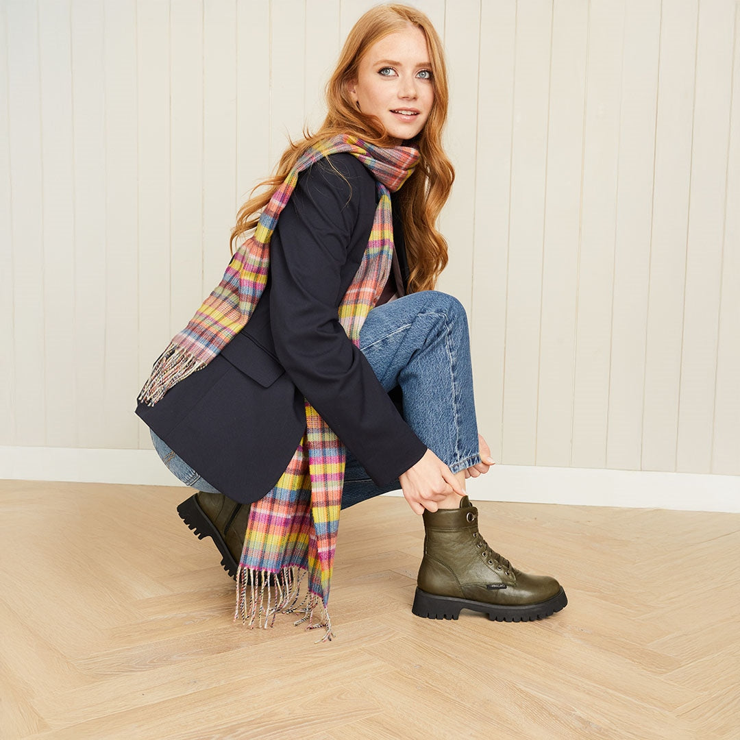 Rivello Green Leather Ankle Boots