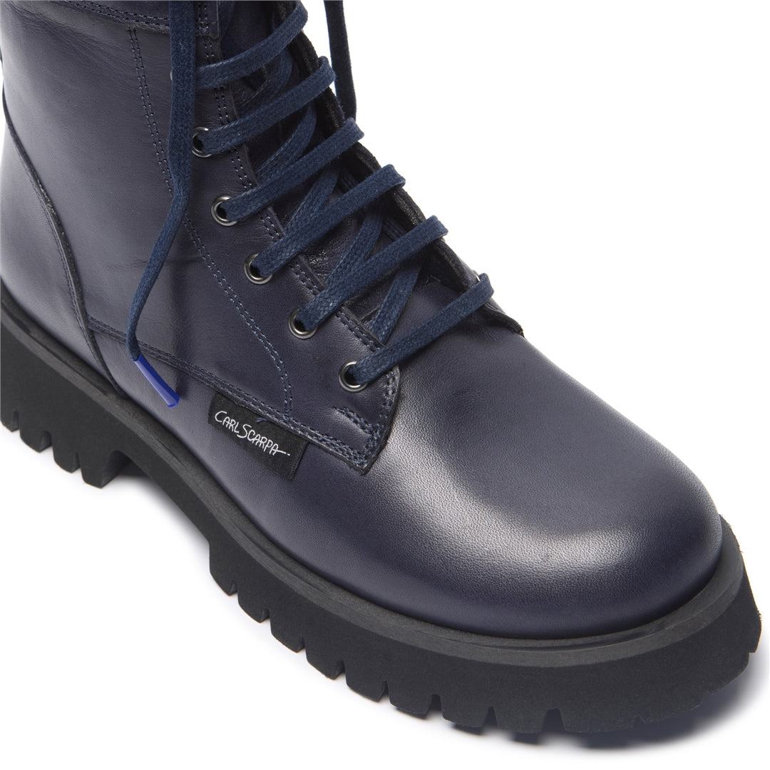 Rivello Navy Leather Ankle Boots