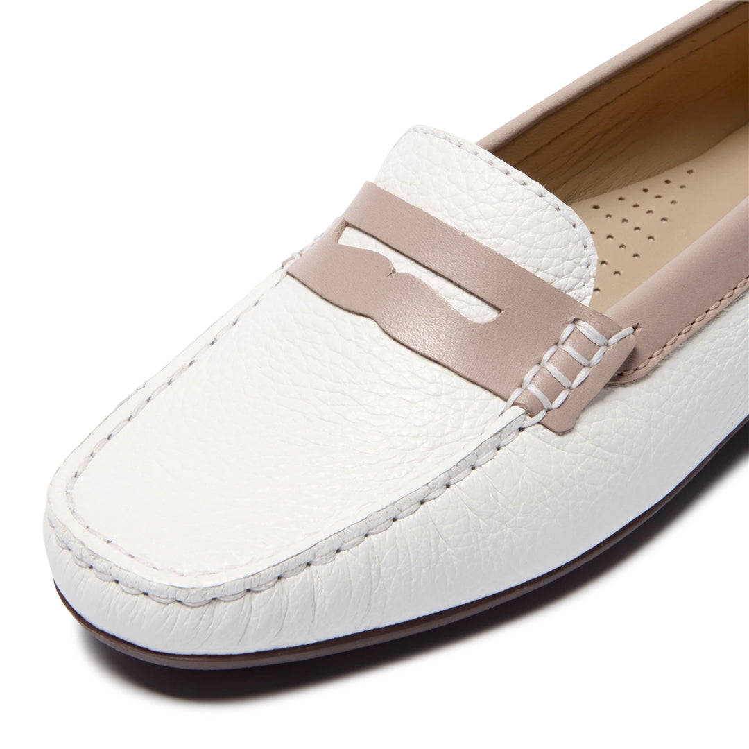 Bettina White/ Rose Leather Loafers