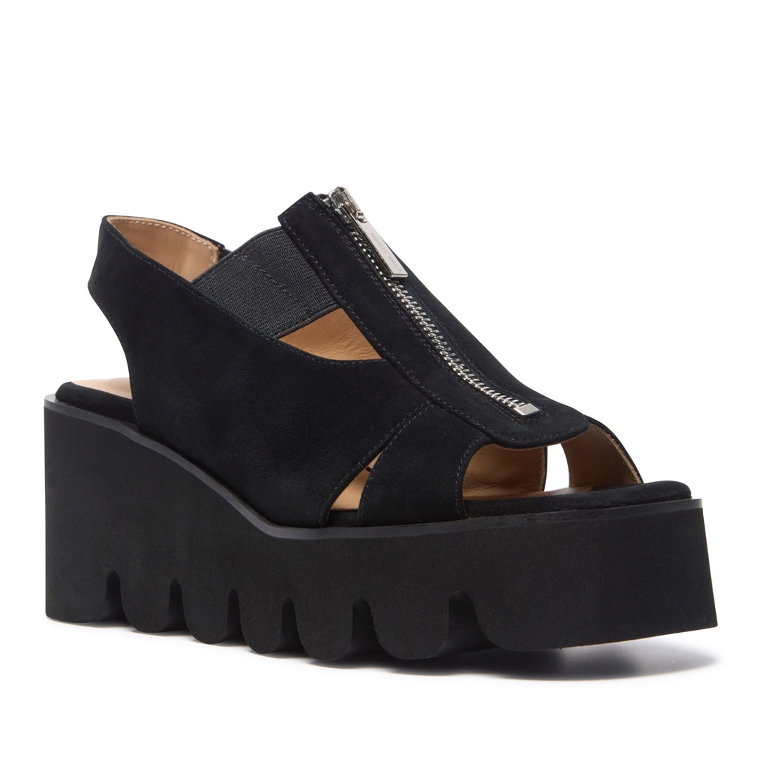 Pazoli Black Suede Wavesole Sandals