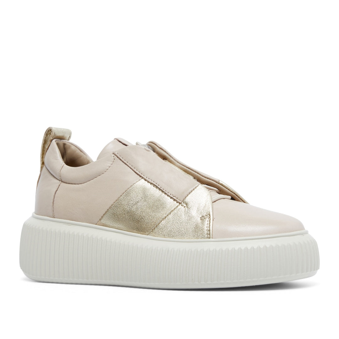 Semplice Beige Gold Leather Trainers
