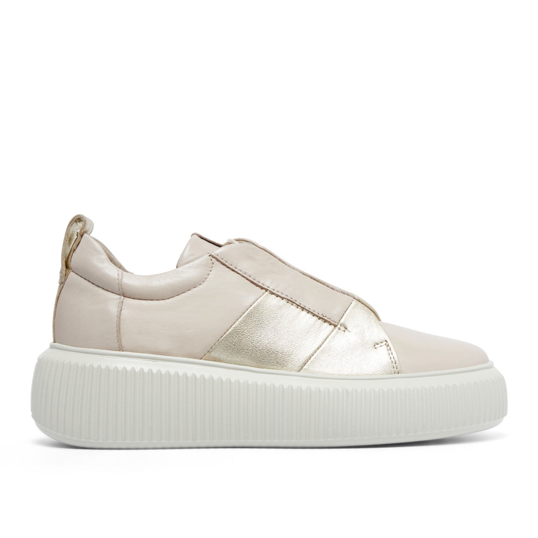 Semplice Beige Gold Leather Trainers