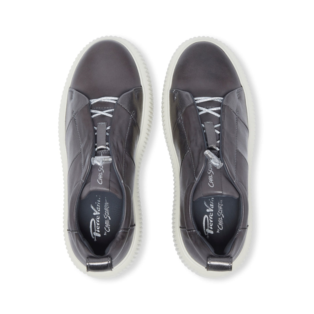 Semplice Grey Pewter Leather Trainers