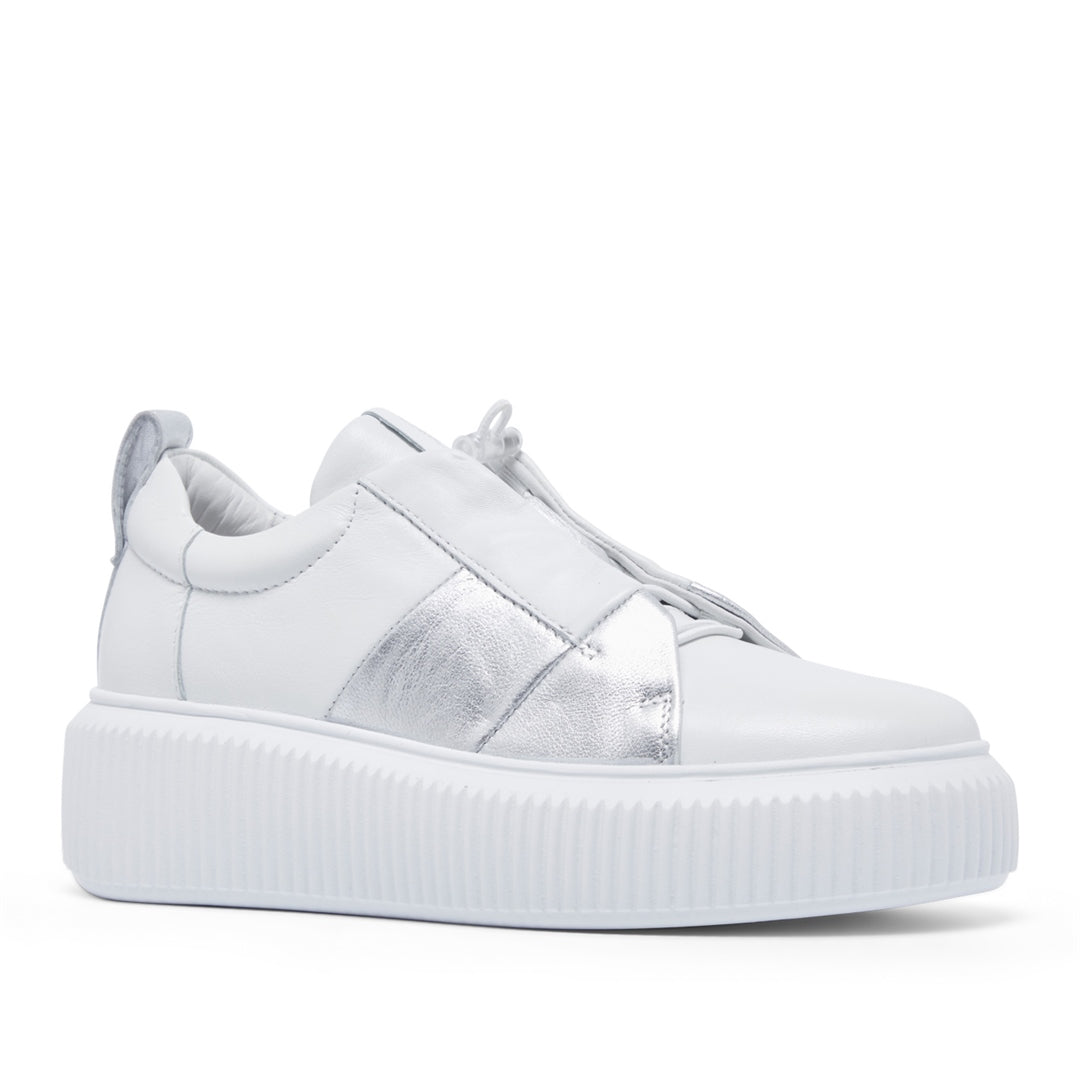 Semplice White Silver Leather Trainers