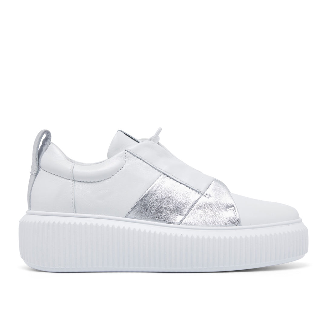 Semplice White Silver Leather Trainers