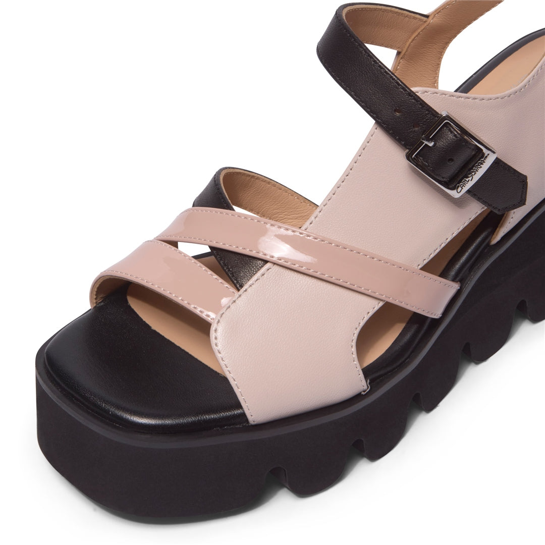 Struzini Black Leather Wavesole Sandals