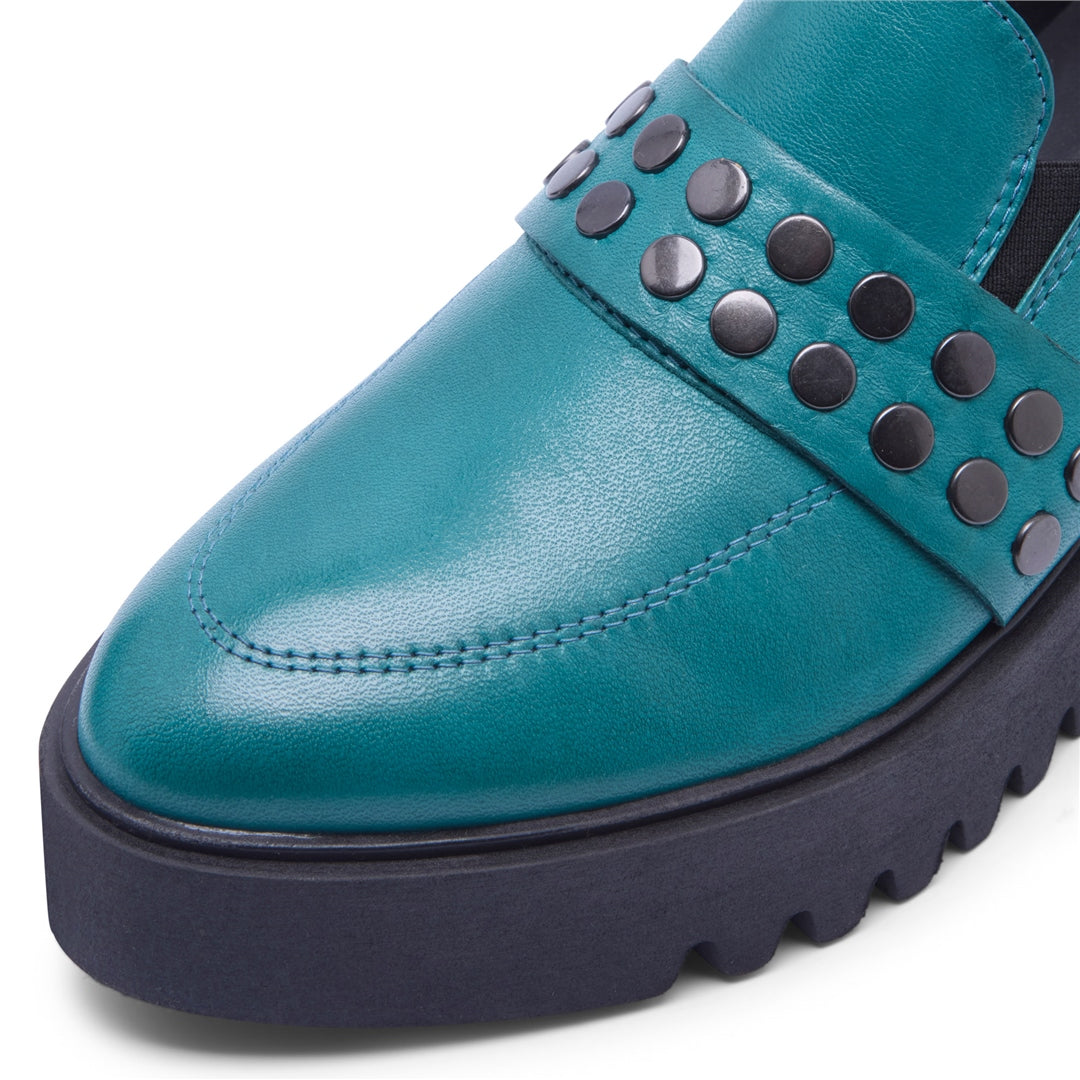 Corlita Teal Leather Loafers