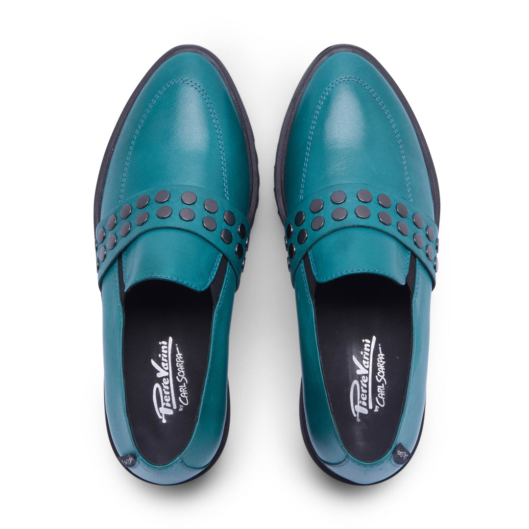 Corlita Teal Leather Loafers