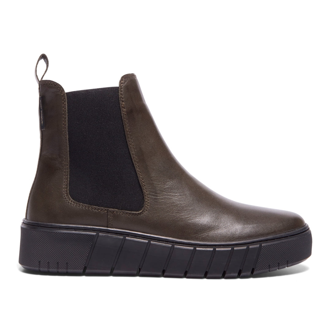 Cozzio Khaki Leather Ankle Boots