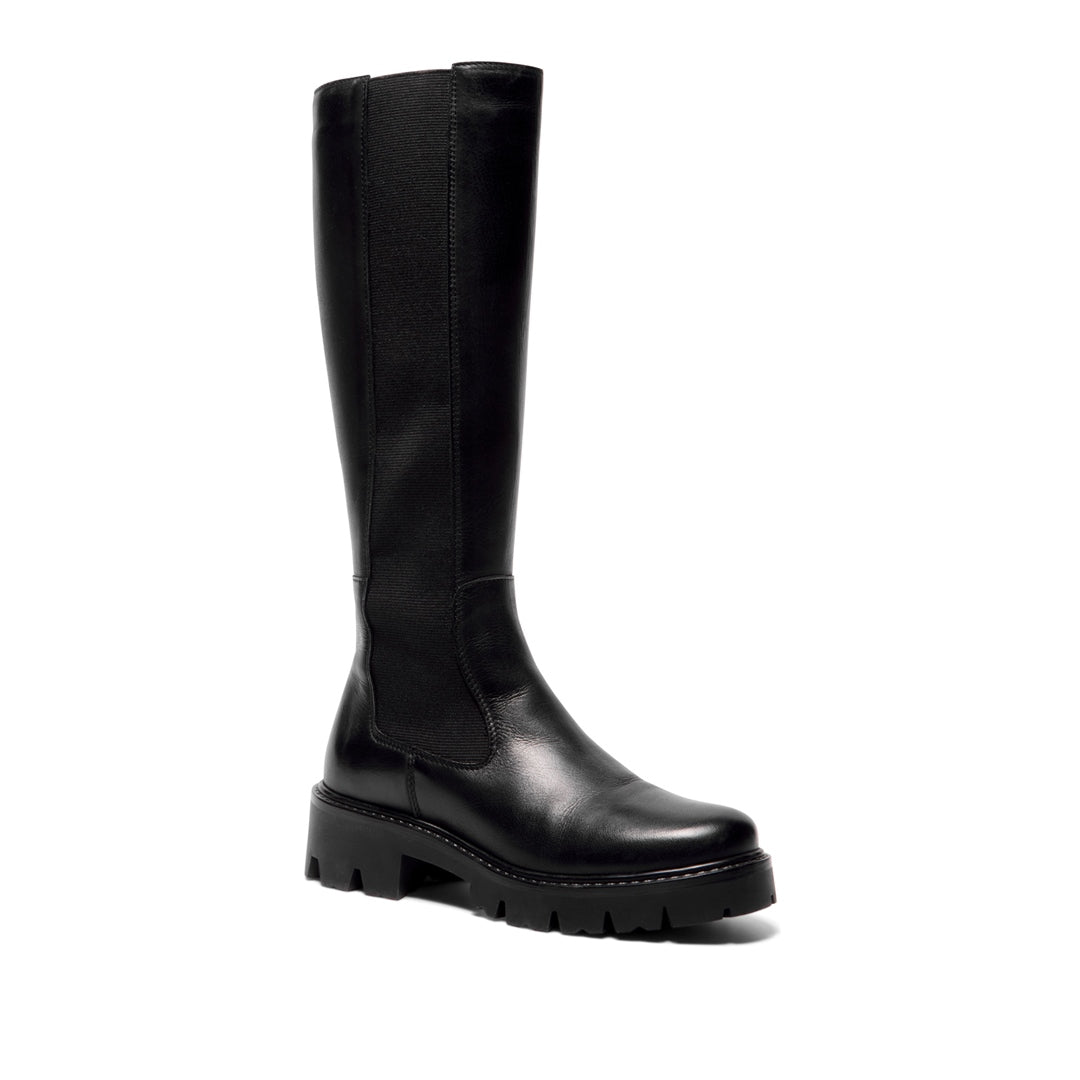 Diva Black Leather Knee High Boots
