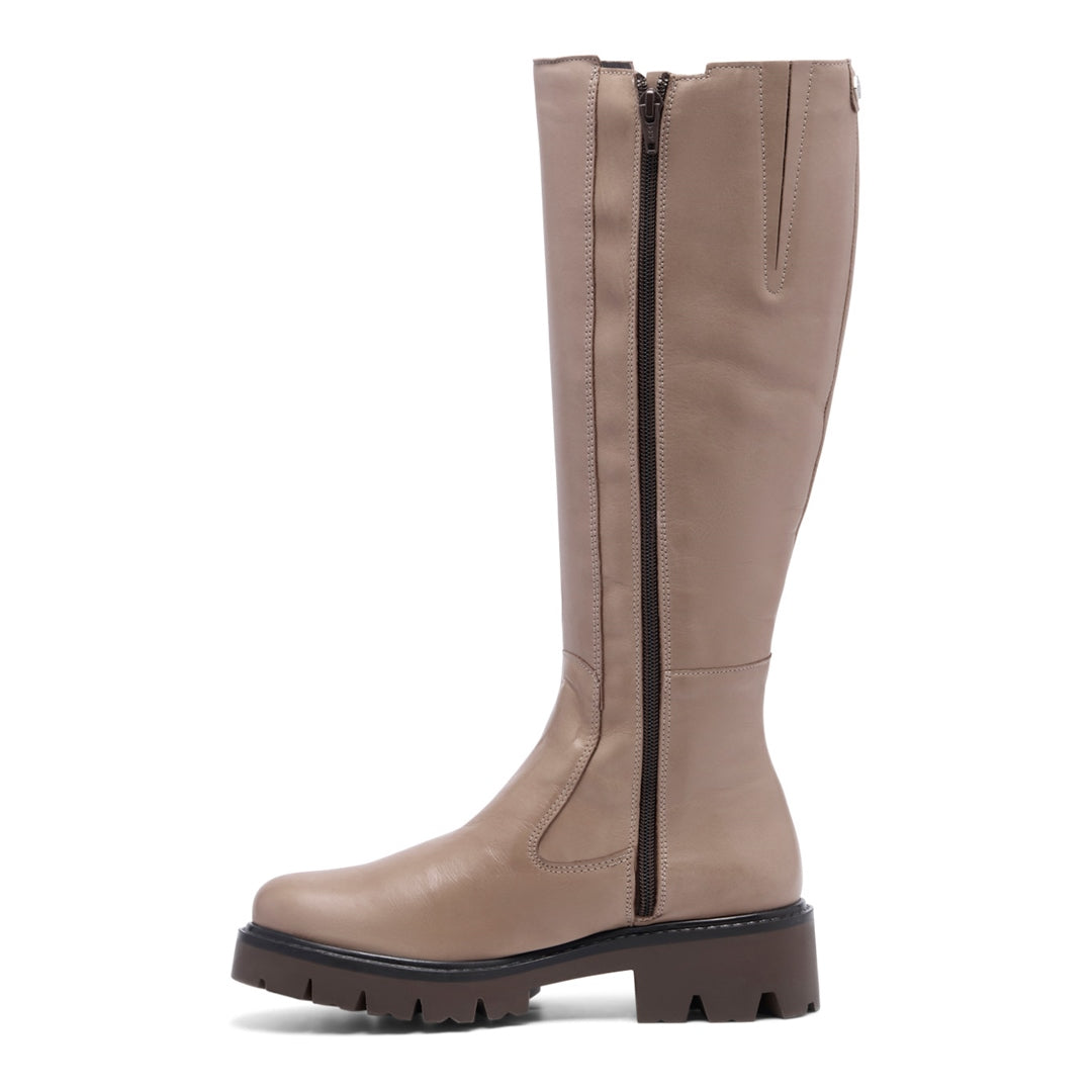 Diva Taupe Leather Knee High Boots