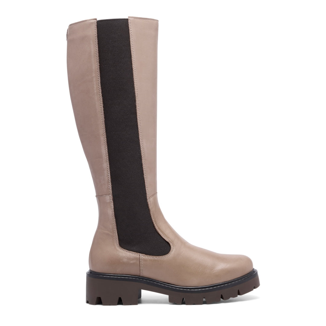 Diva Taupe Leather Knee High Boots
