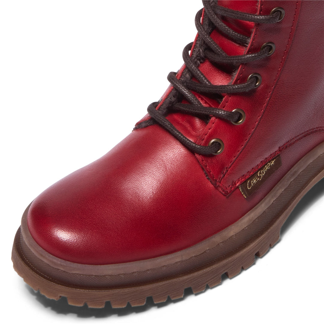 Galizzi Red Leather Ankle Boots