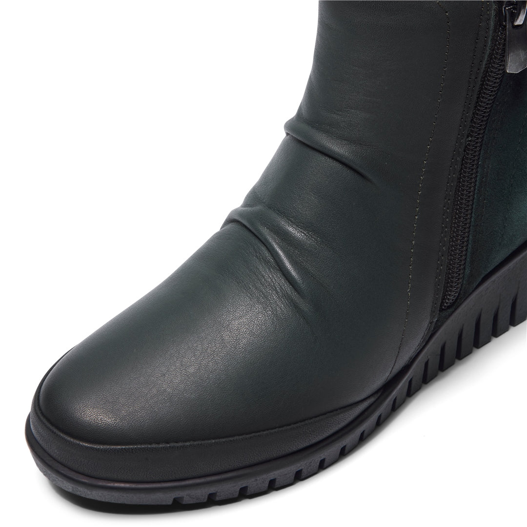 Mercolo Green Leather Ankle Boots