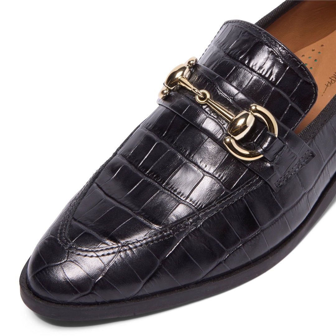 Sorenne Black Croc Patent Leather Loafers