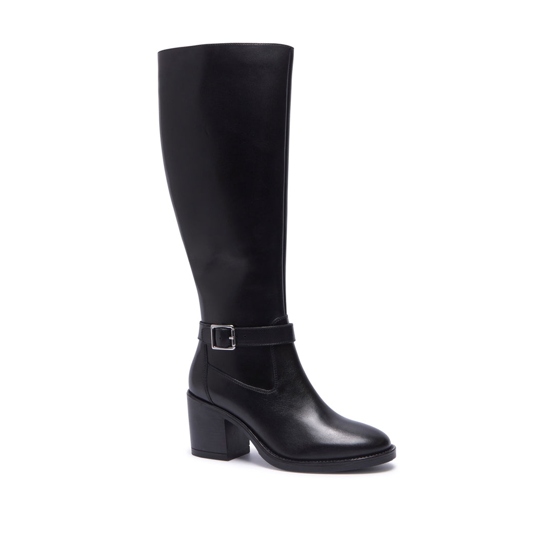 Sonita Black Leather Knee High Boots