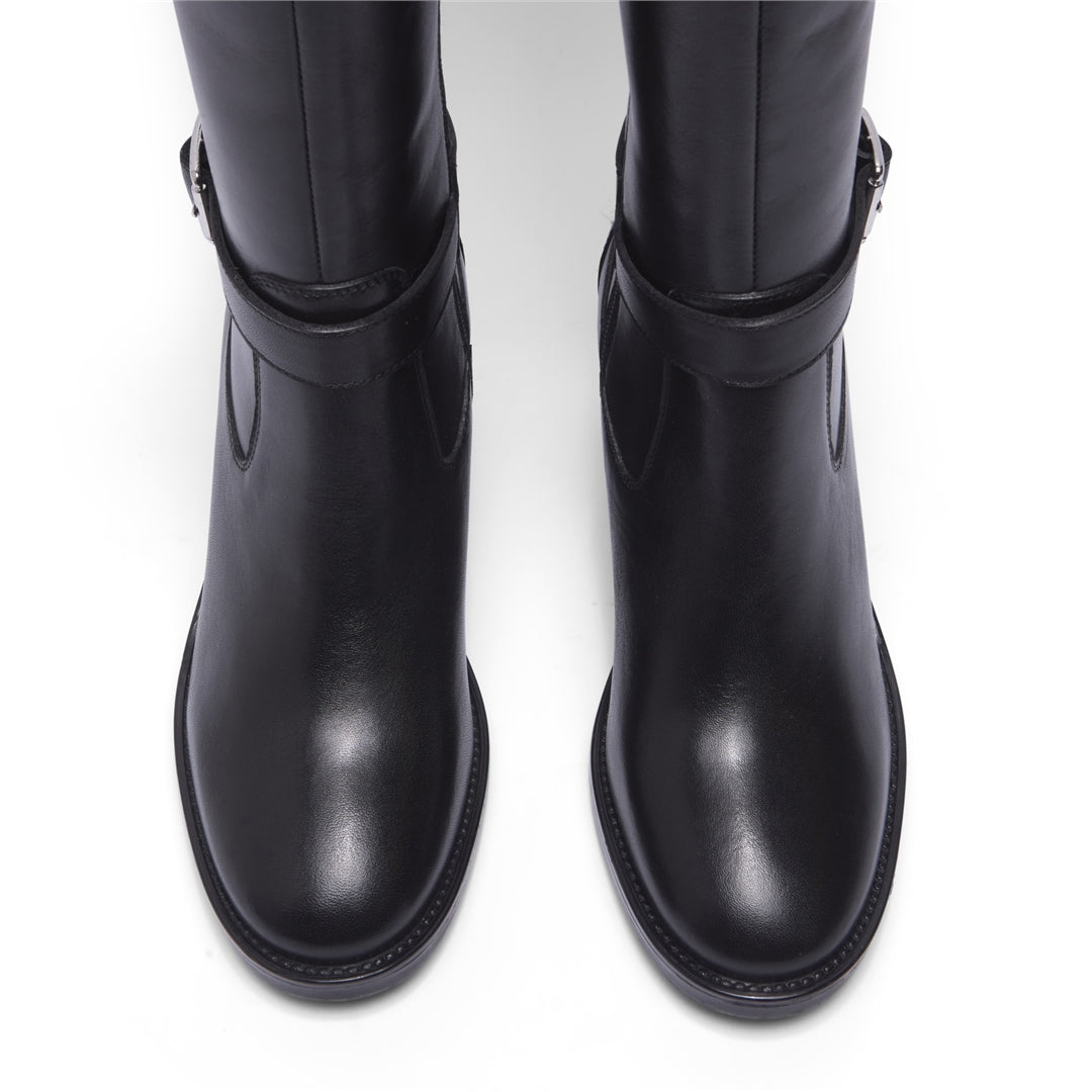 Sonita Black Leather Knee High Boots