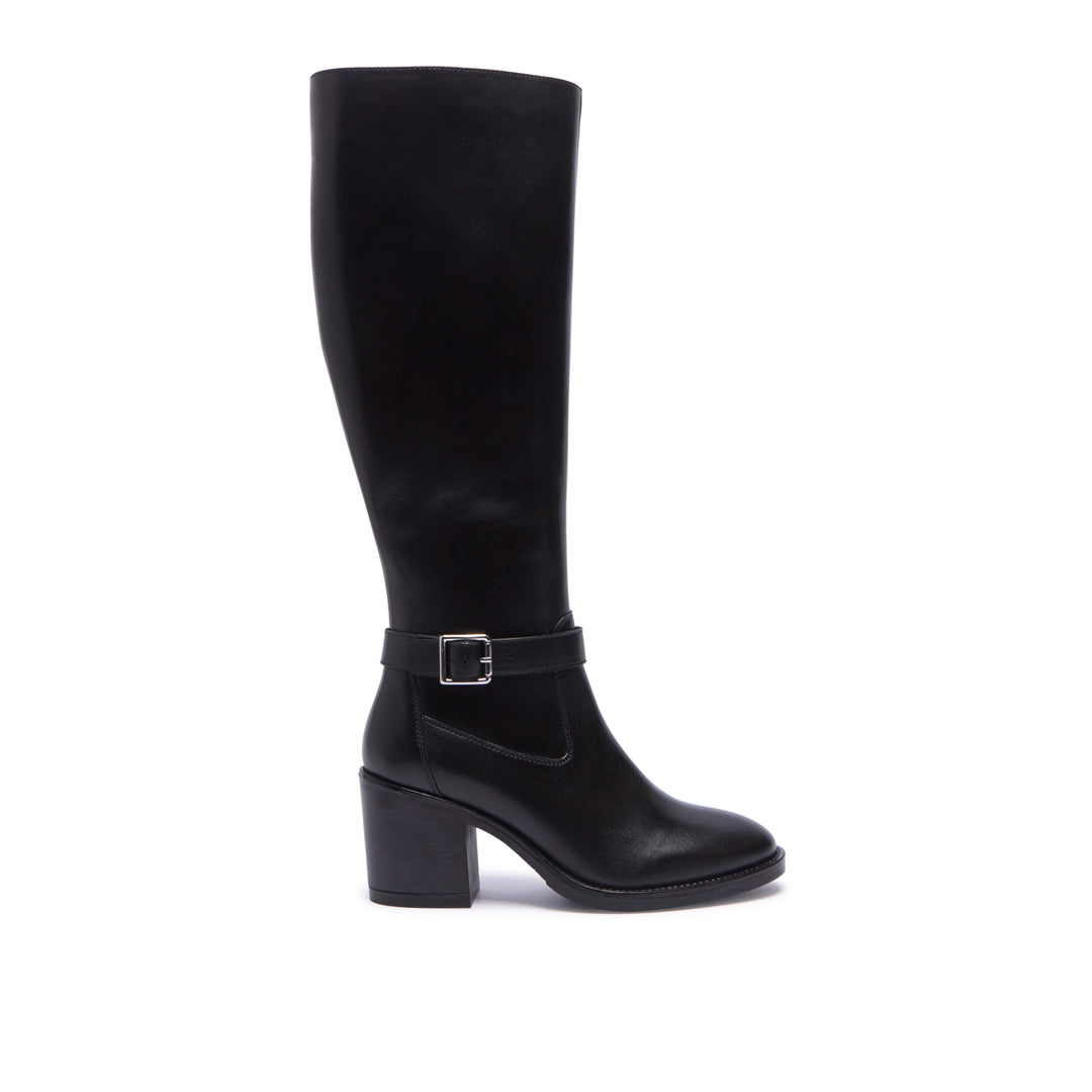 Sonita Black Leather Knee High Boots