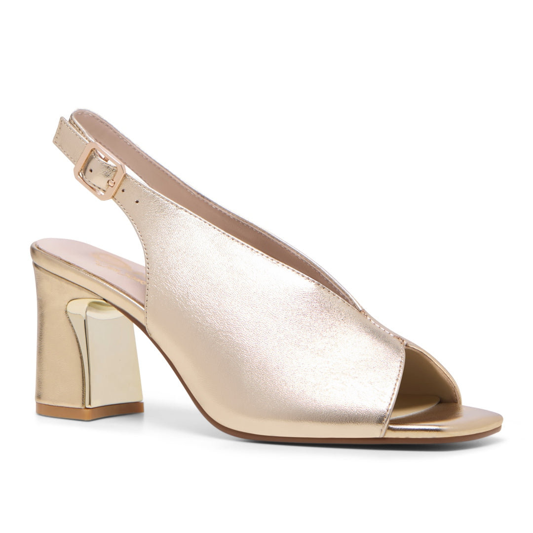Claresse Gold Leather Block Heel