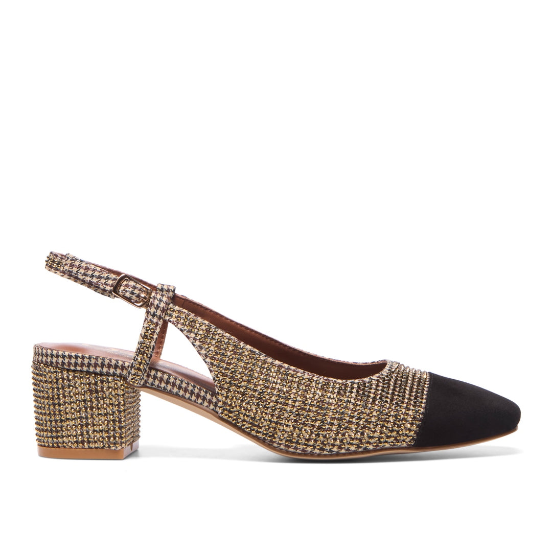 Escarga Bronze Block Heel Court Shoes