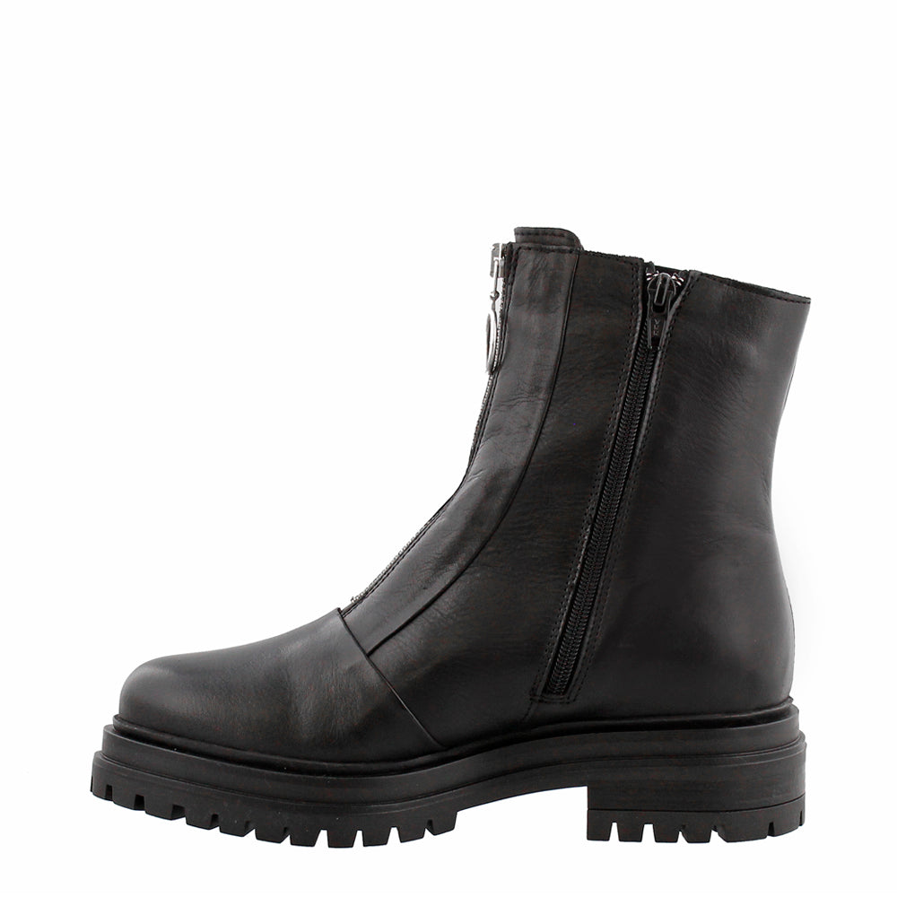 Savita Black Leather Zip-Up Ankle Boots
