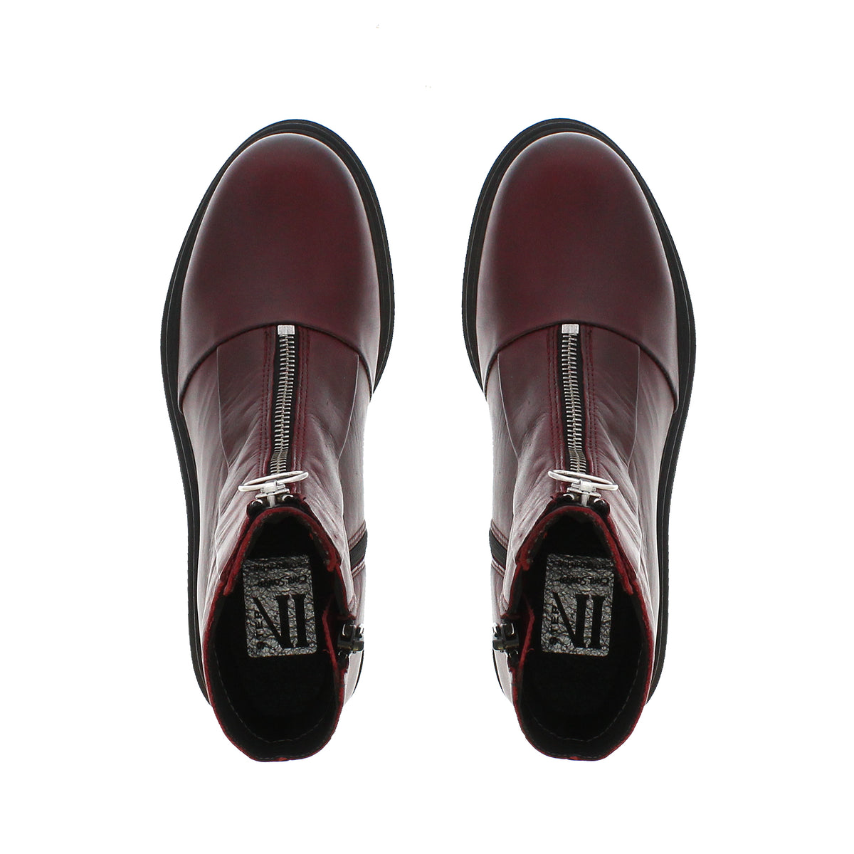 Savita Burgundy Zip-Up Leather Ankle Boots