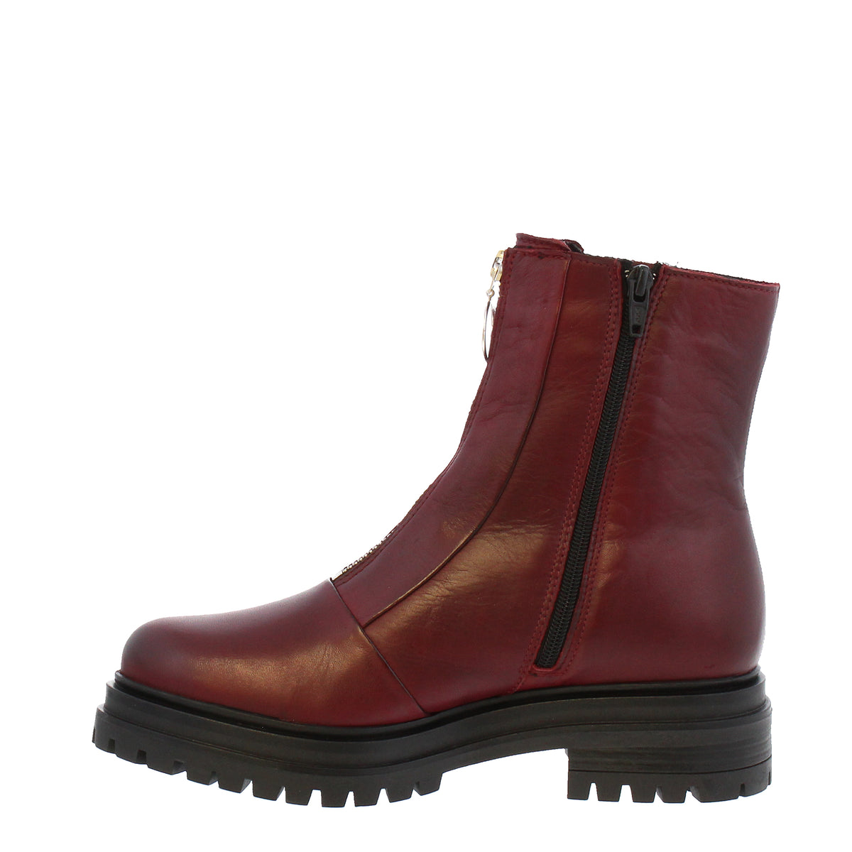 Savita Burgundy Zip-Up Leather Ankle Boots