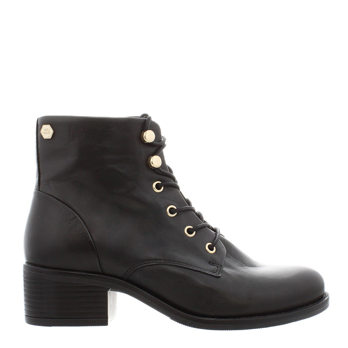 Ocean Black Leather Lace Up Ankle Boots