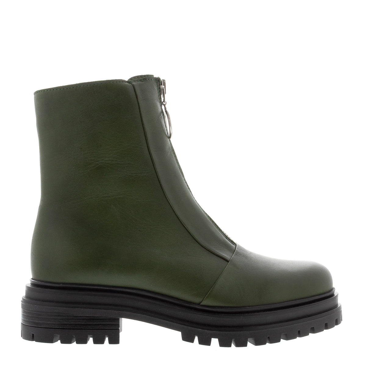 Savita Green Leather Zip-Up Ankle Boots