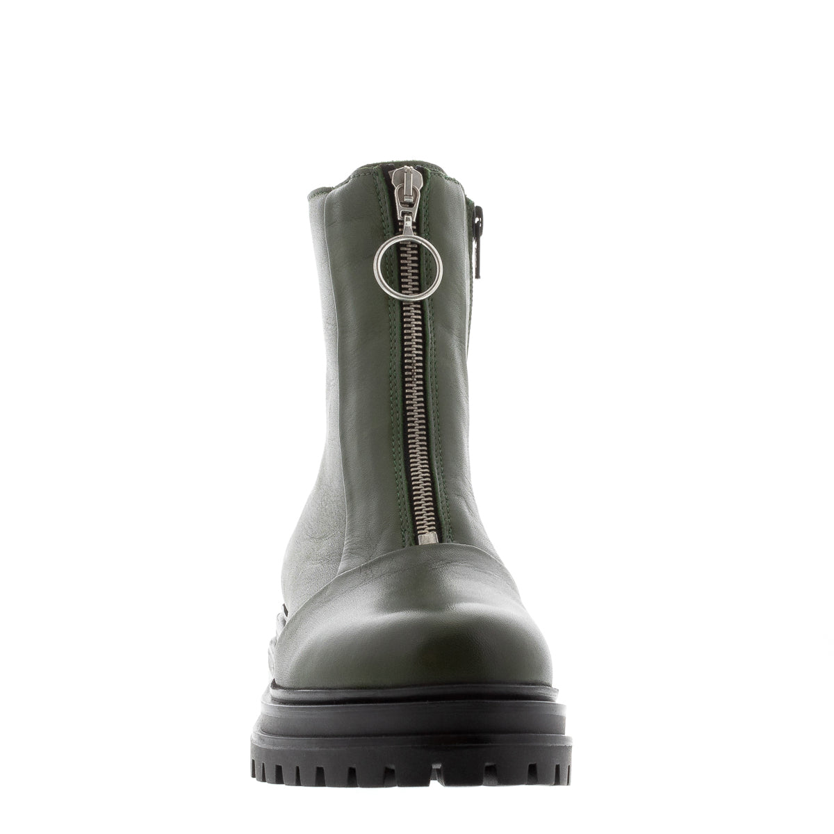 Savita Green Leather Zip-Up Ankle Boots