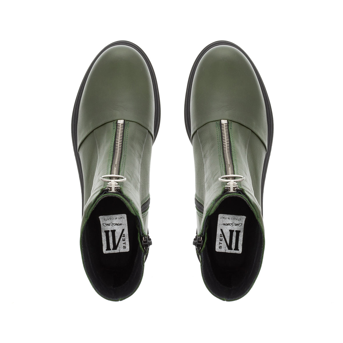 Savita Green Leather Zip-Up Ankle Boots