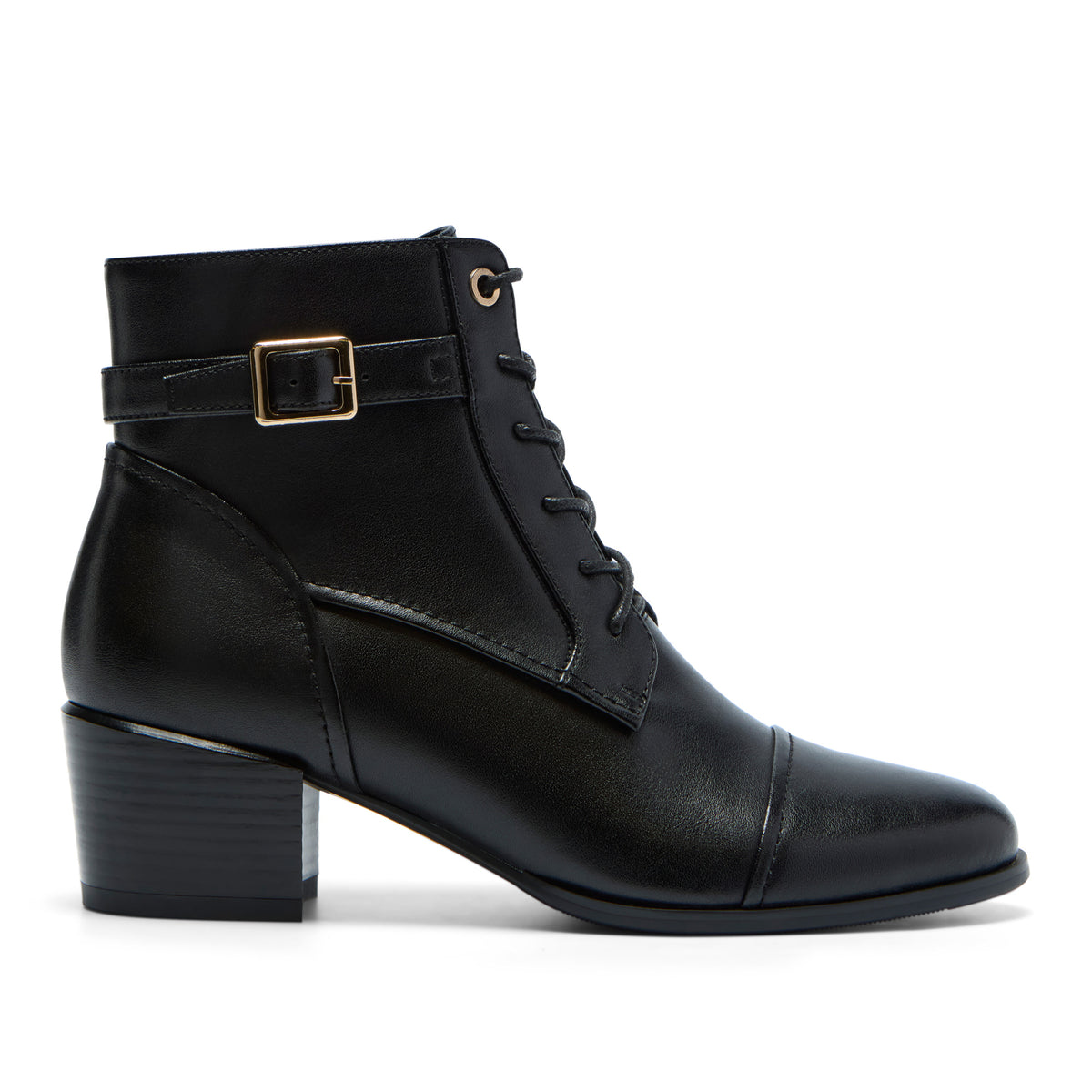 Marielle Black Leather Ankle Boot