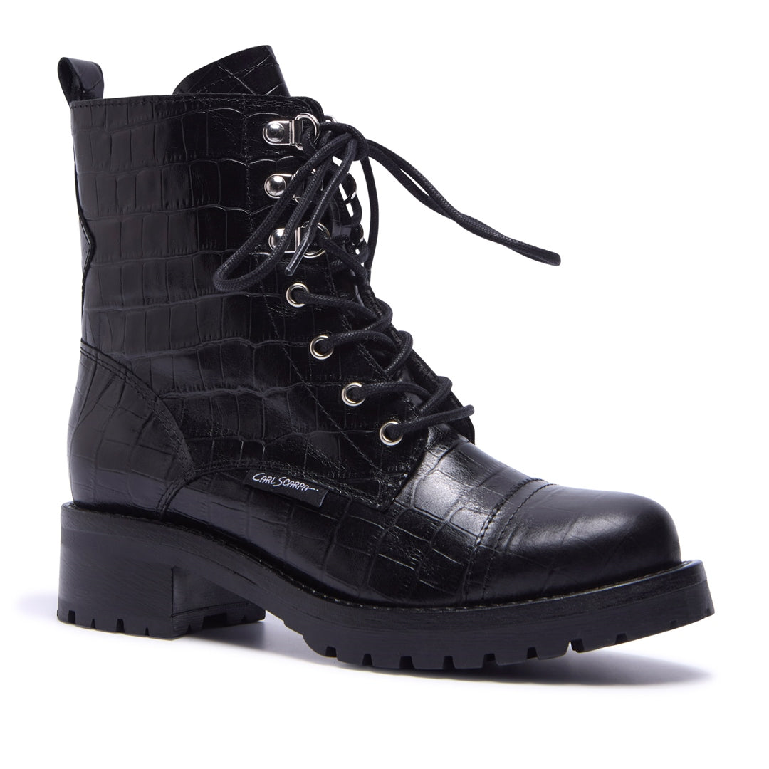 BLANCA BLACK CROC LEATHER ANKLE BOOTS