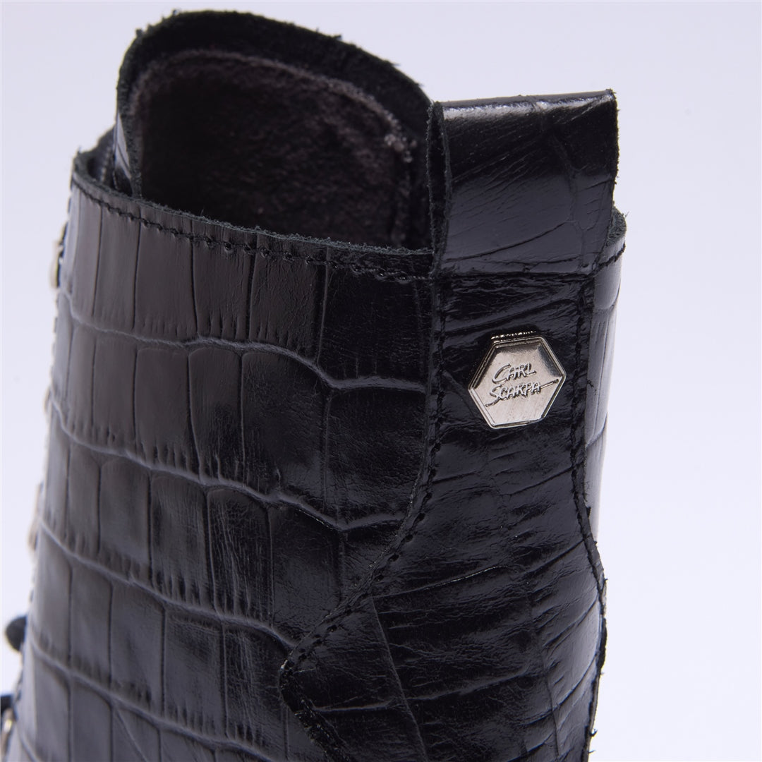 BLANCA BLACK CROC LEATHER ANKLE BOOTS