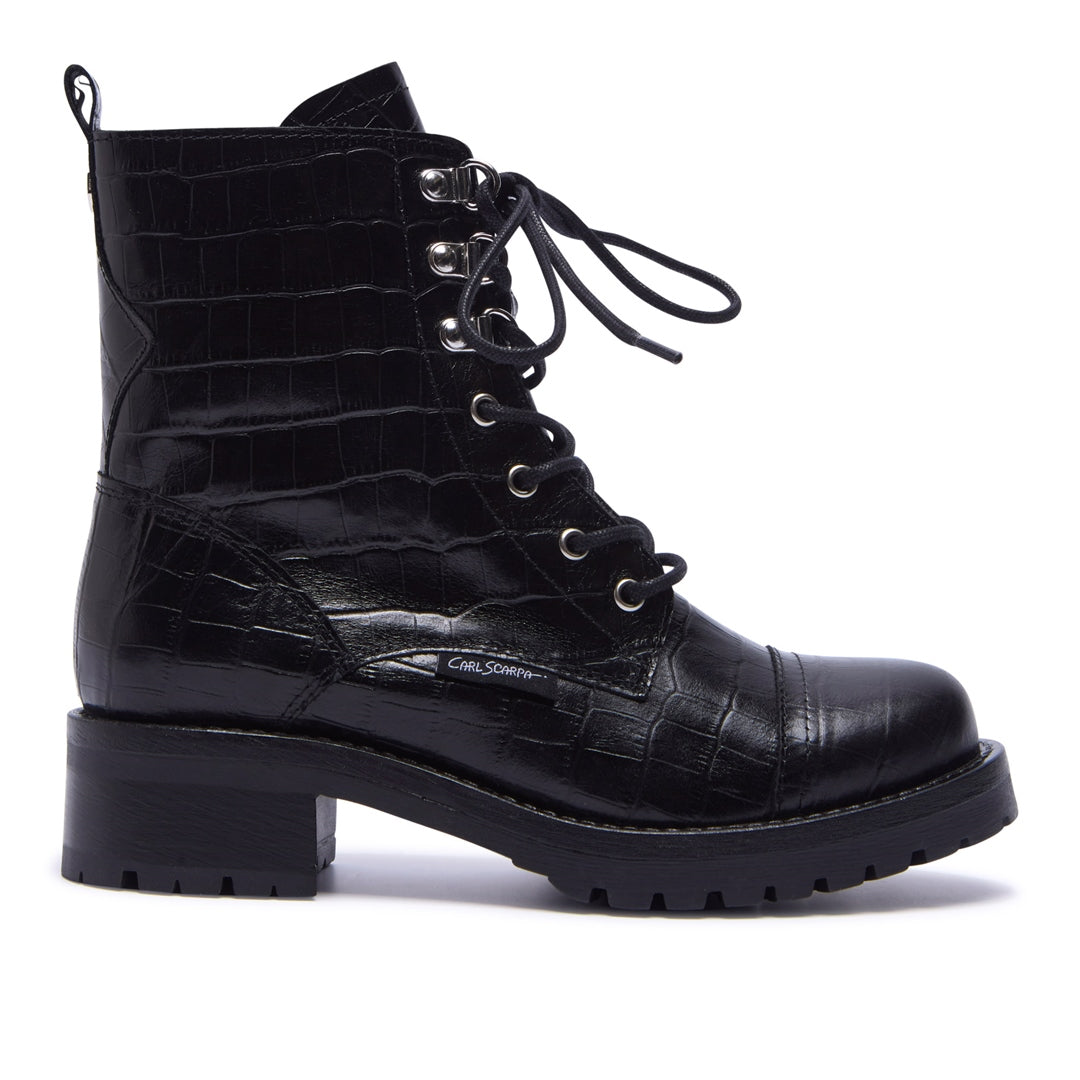 BLANCA BLACK CROC LEATHER ANKLE BOOTS