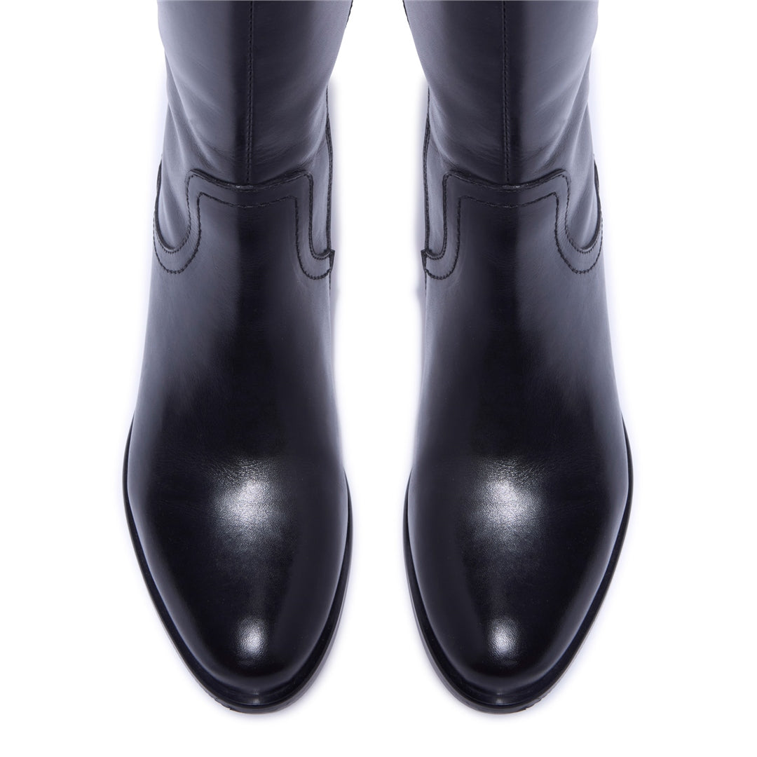 Jolette Black Leather Knee High Boots
