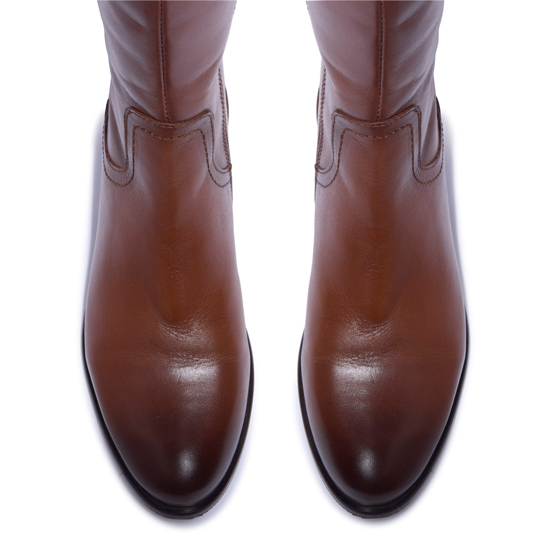 JOLETTE TAN LEATHER KNEE HIGH BOOTS