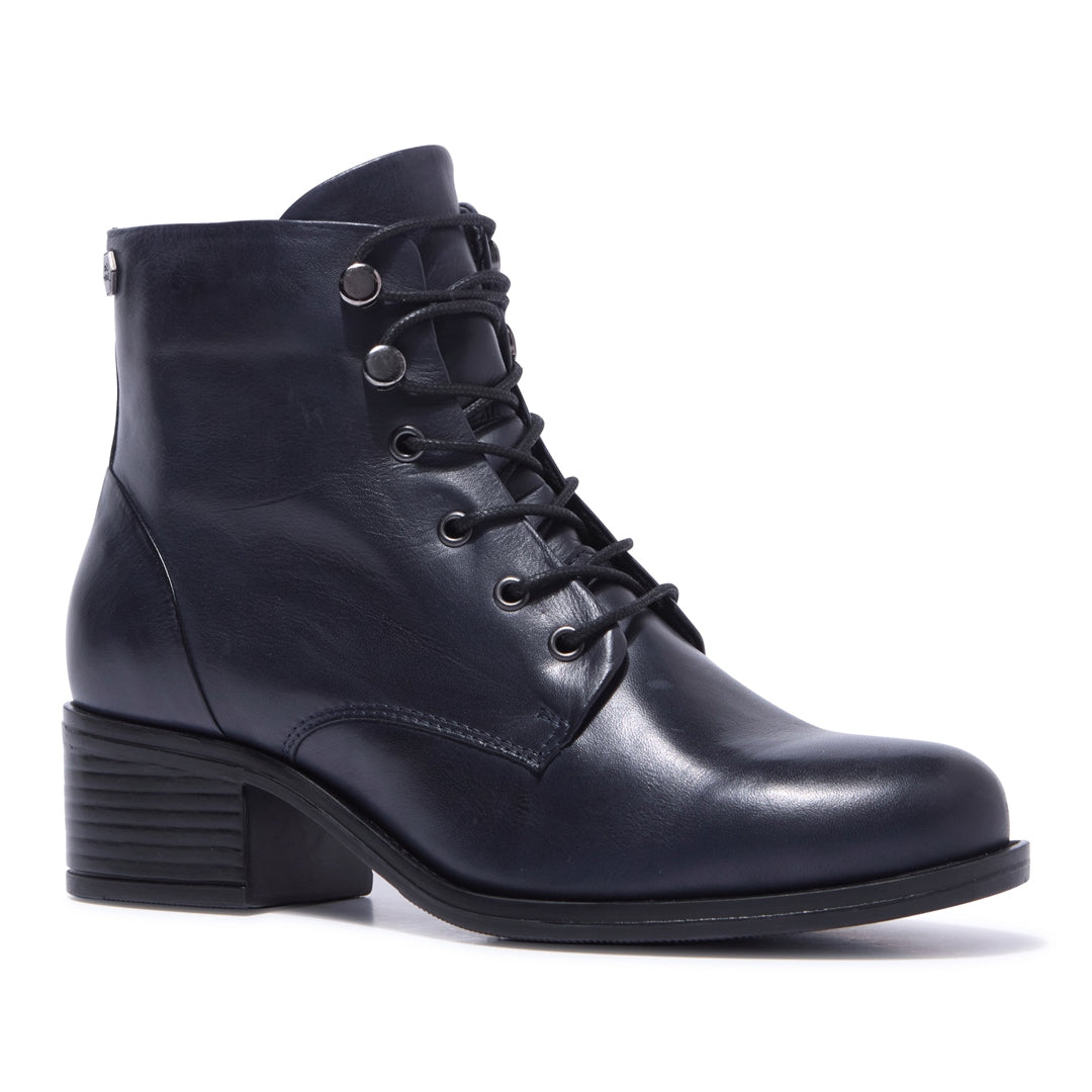 Ocean Navy Leather Ankle Boots