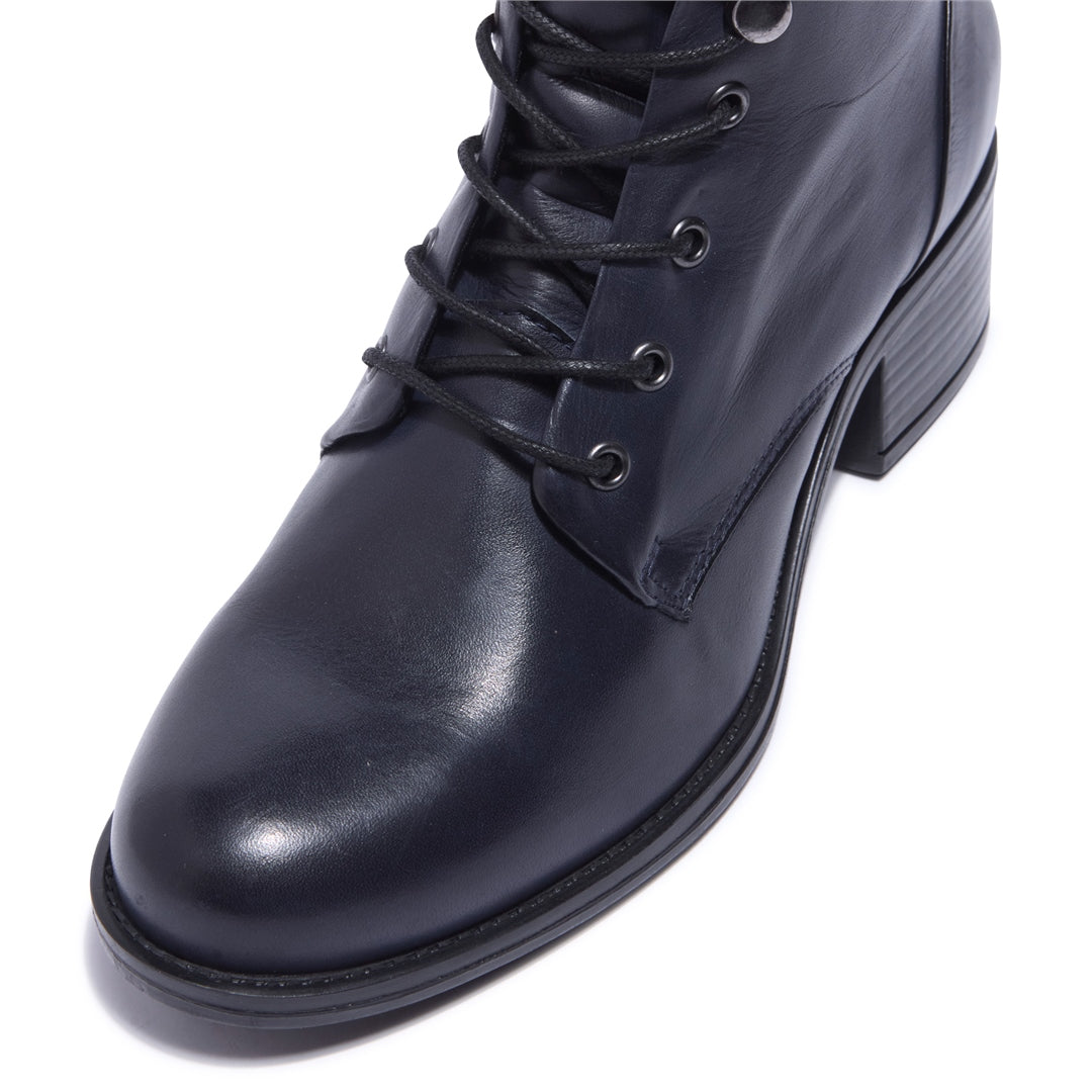 Ocean Navy Leather Ankle Boots