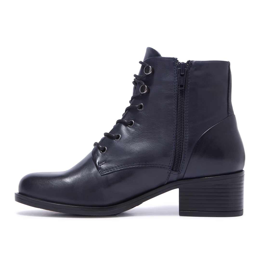 Ocean Navy Leather Ankle Boots