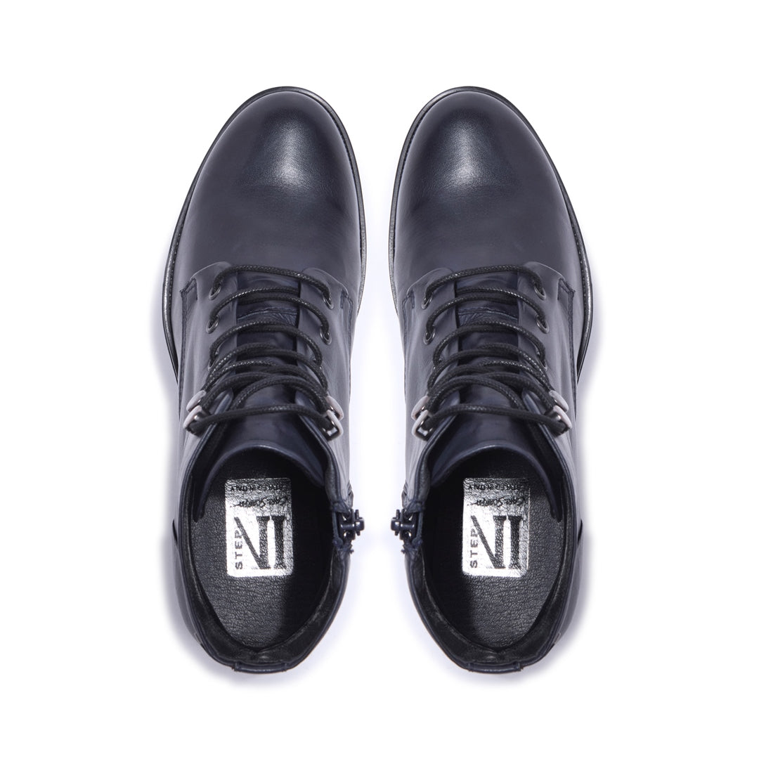 Ocean Navy Leather Ankle Boots